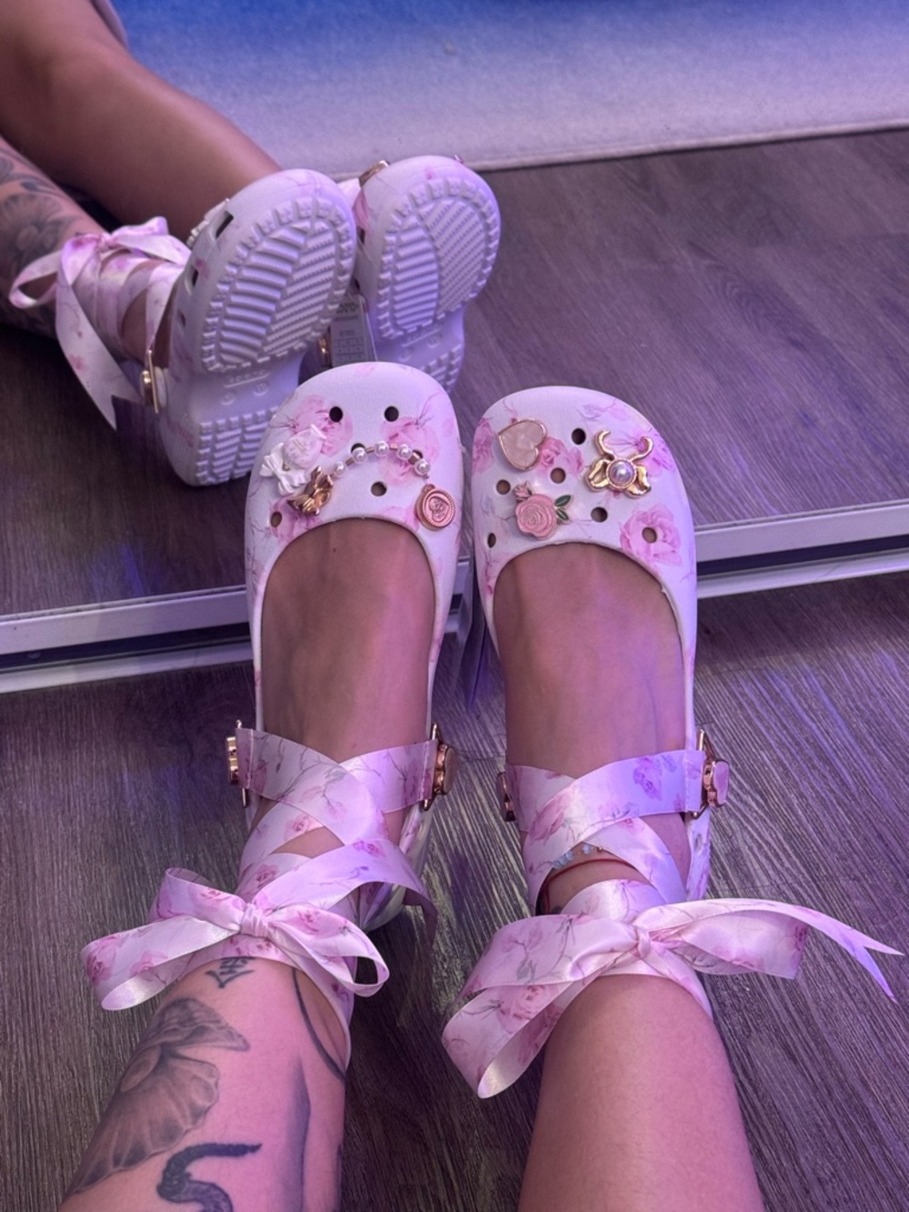 LOVESHACKFANCY x CROCS Romantic Rose Pink Floral Ribbon Mary Jane Ballet Flats 9 - Picture 3 of 15